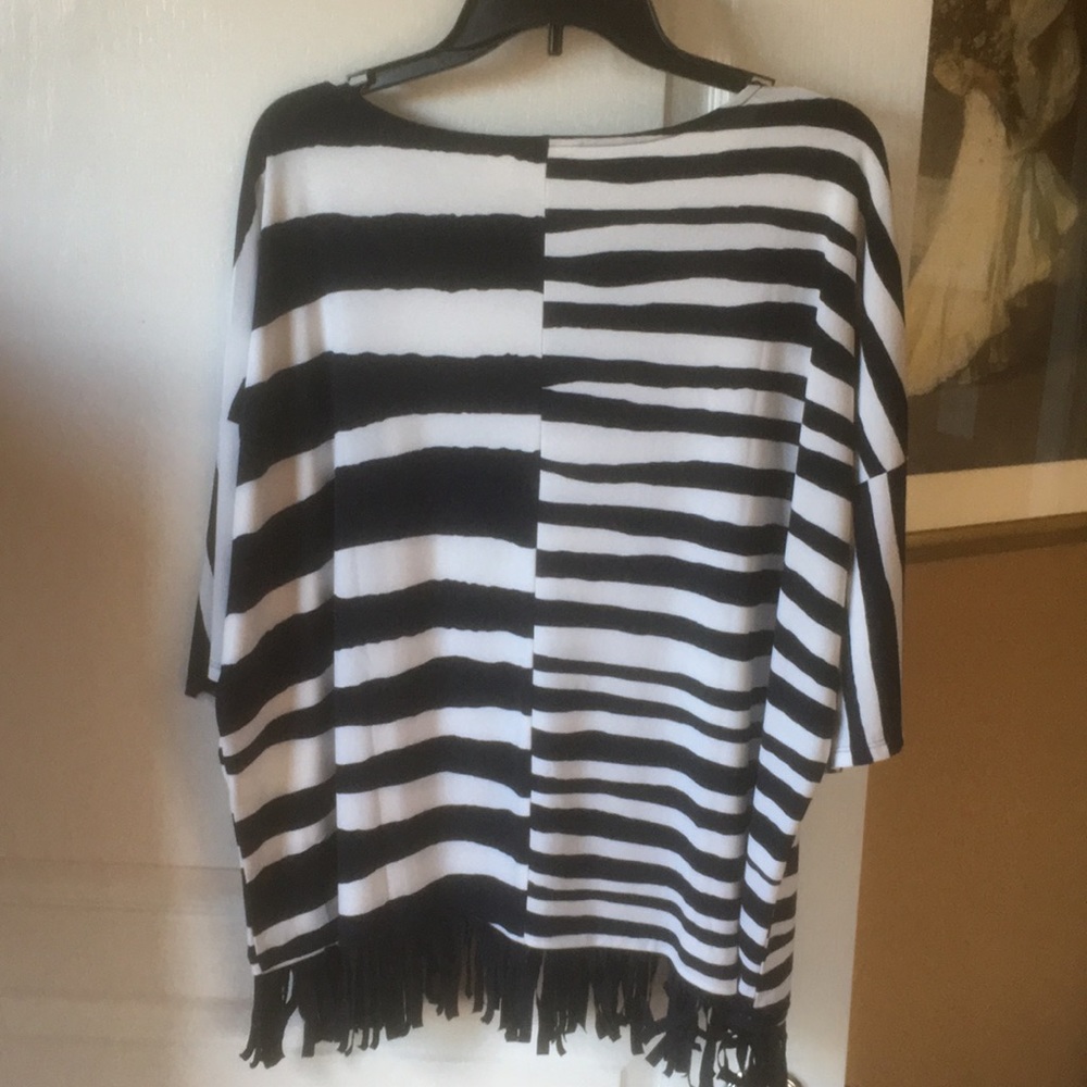 Chico’s Broken Stripe Fringed Top